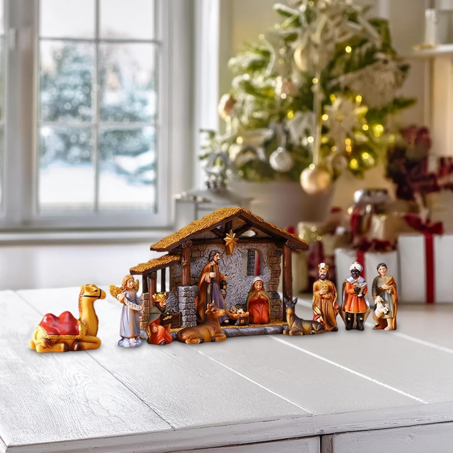 Christmas Decorations,Christmas Nativity - Christmas Crib with Camel and Crib, Traditional Home | Na de iDad Religious Decoration, Miniature Figures for Christmas Garden by of