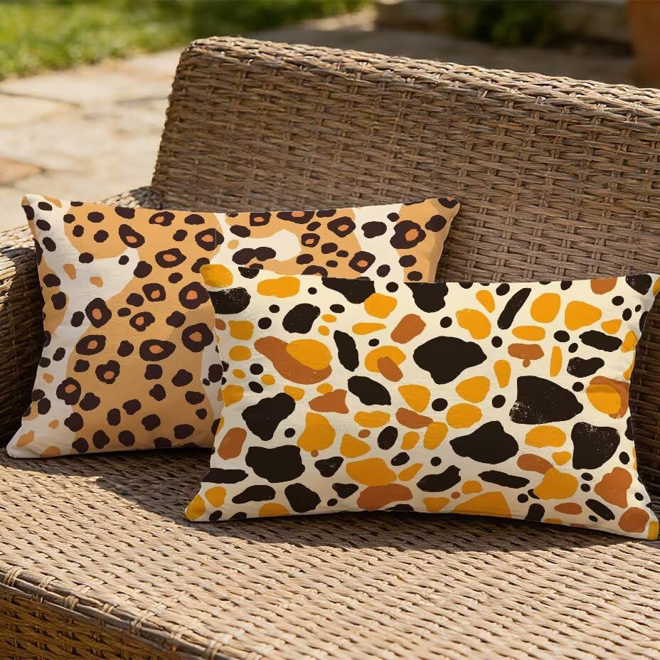 Housse de coussin de jardin 70x90 cm effet lin orange et léopard chic