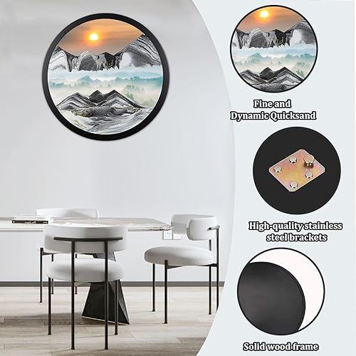 Miniatura 10 de Heuanpte Decoración artística de arena móvil de 17.3 pulgadas, arte de arena 3D, movimiento líquido, pintura de arena de 360, arte de sala de estar,