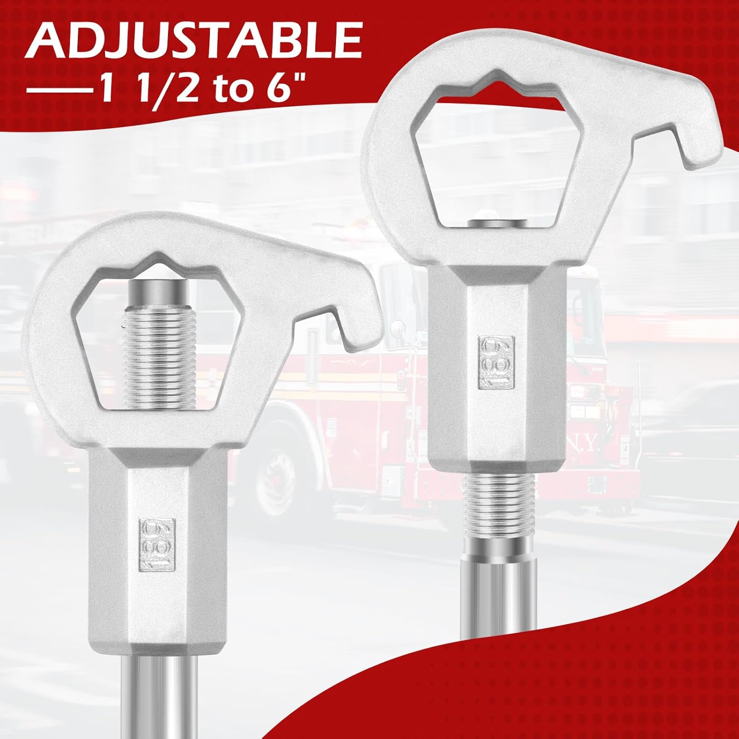 Fire Hydrant Wrench, Heavy Duty Adjustable Hydrant Wrench for Loosening Caps and Opening Valves, 1 1/2 to 6", Suitable for Pentagonal and Square Hydrant Nuts