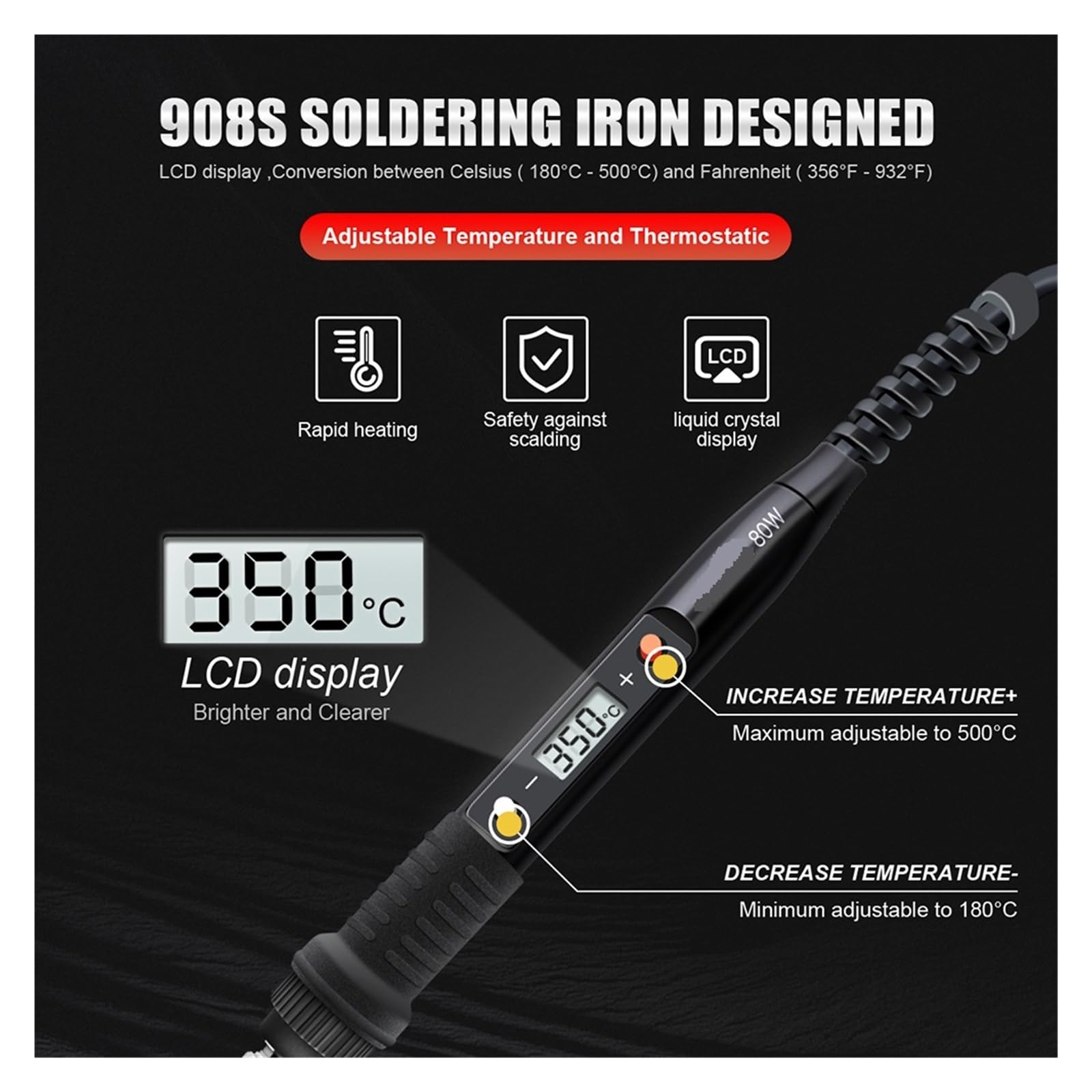 Kit De Soldadura Eléctrico Hierro 80W, Pantalla LCD, Juego Herramientas Ajustables Con Temperatura, Puntas, Estación Reparación Calentamiento Preciso(KIT2)