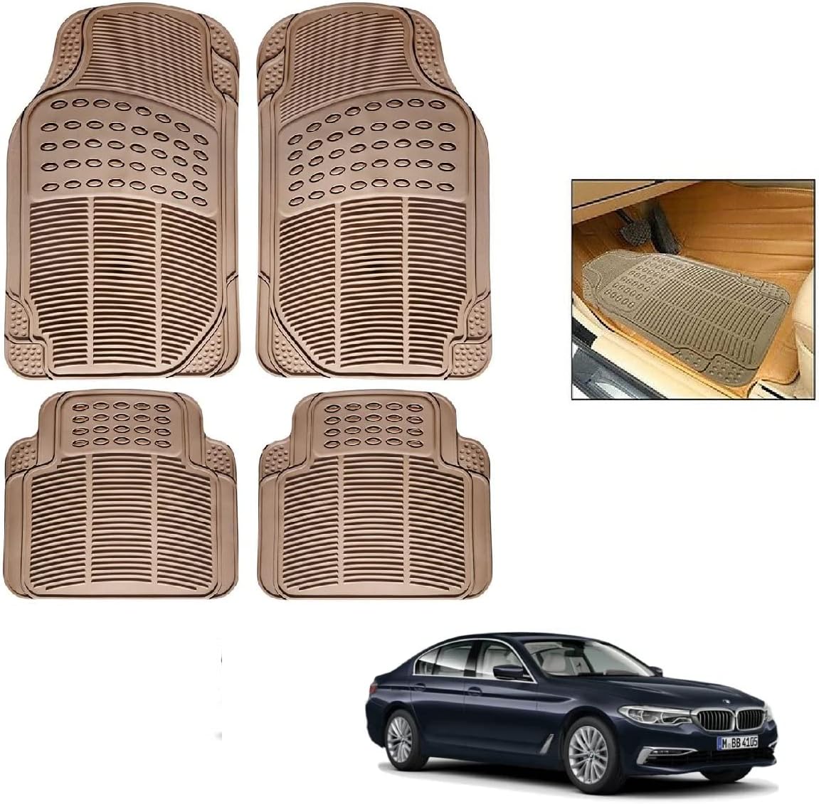 Auto Addict Rubber Mats Car Foot Mats (Beige,Set of 4Pcs) for BMW 5 Series