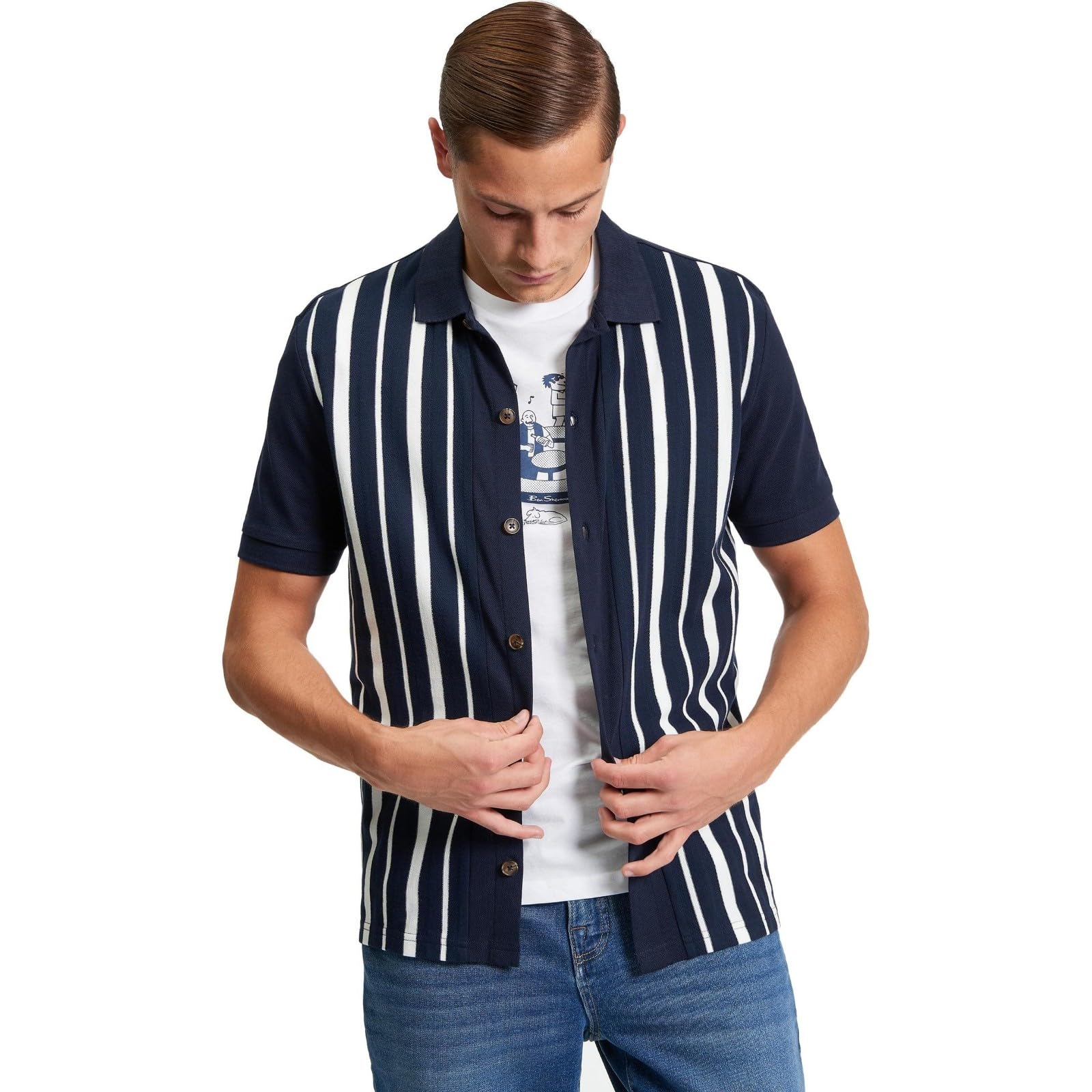 Ben Sherman Mens Striped Button Up Polo Shirt