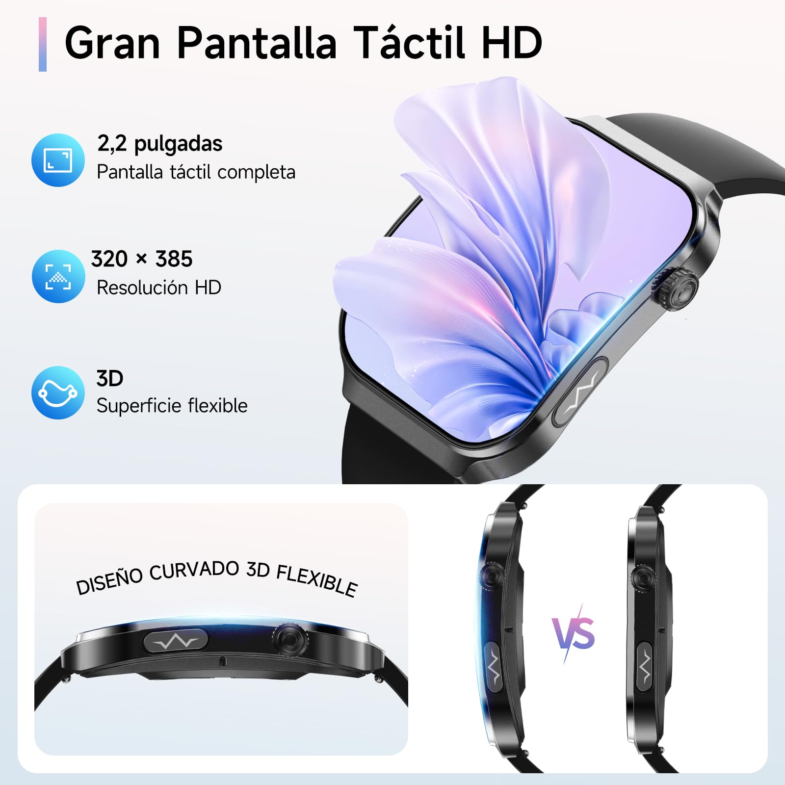 2026 ECG+HRV Reloj Inteligente Hombre con BMI/Microchequeo | 2.2'' Pantalla Curva 3D Ultragrande Smartwatch con 24H Tension Arterial, Pulsómetro, Temperatura Corporal, Sueño, iOS Android