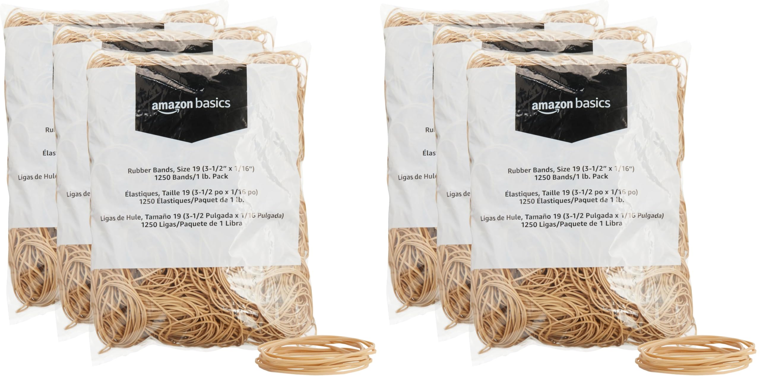Amazon Basics Size 19 Rubber Bands (3-1/2 x 1/16 Inch), 1250 Bands/lb Pack, 6-Pack, Tan - main product image