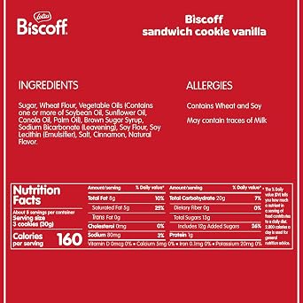 Lotus Biscoff Sandwich Cookies, Vanilla, 22 Biscuits Per Pack, 220 ml