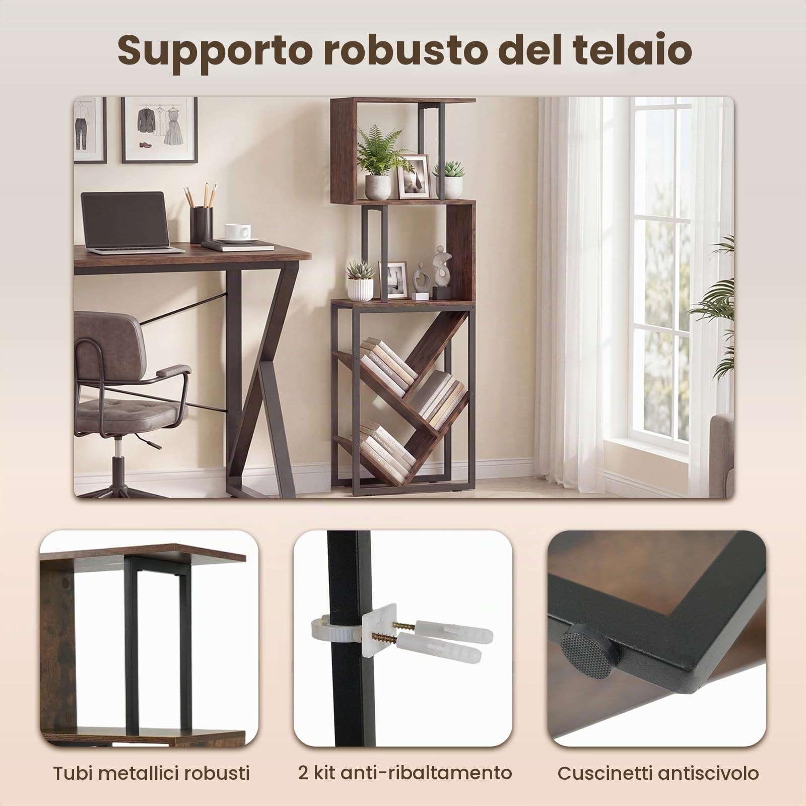 KOMFOTTEU Libreria Verticale a 6 Ripiani Metallo e Kit Antiribaltamento