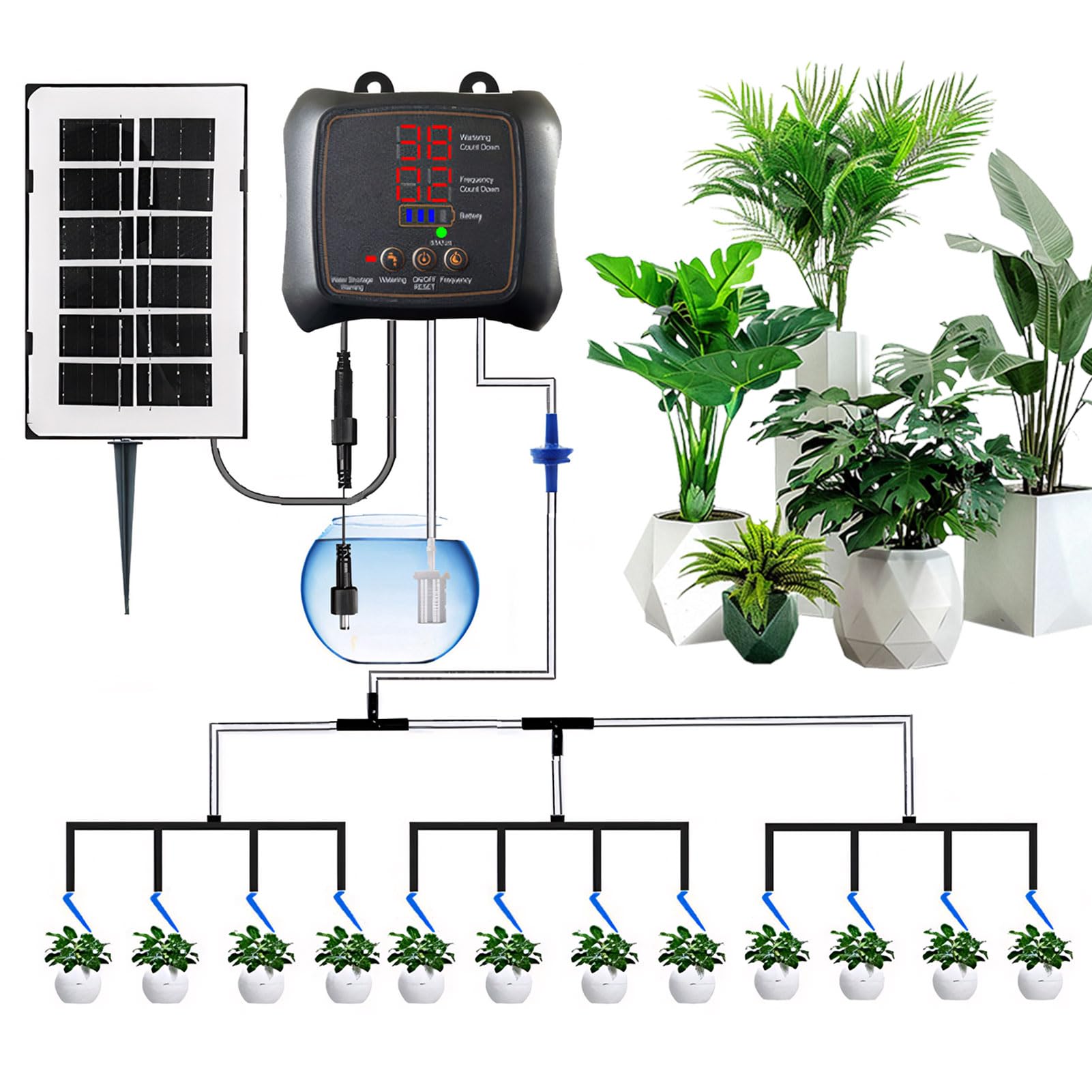 Solar Bewässerungssystem für Balkon und Garten, kann 12 Pflanzen bewässern, mit Automatischer Bewässerung und Wassermang