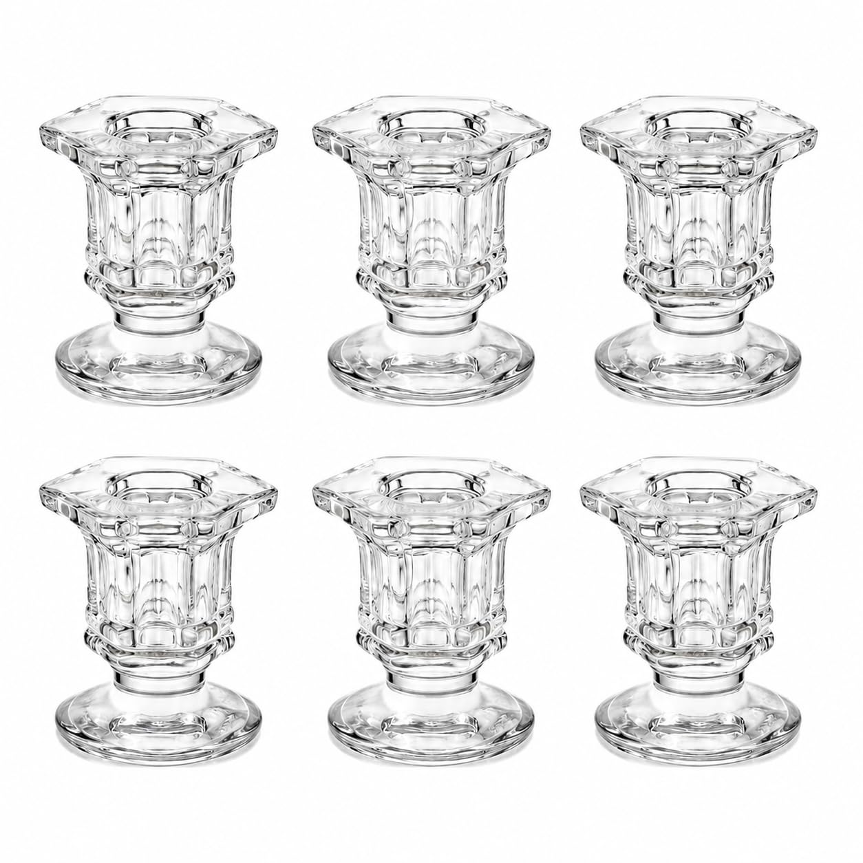 FUNKYFINDS 6 Pcs Clear Glass Candlestick Holders Set | Crystal Taper Candle Holder, For Wedding, Table Centerpiece, Home Decoration-image-1