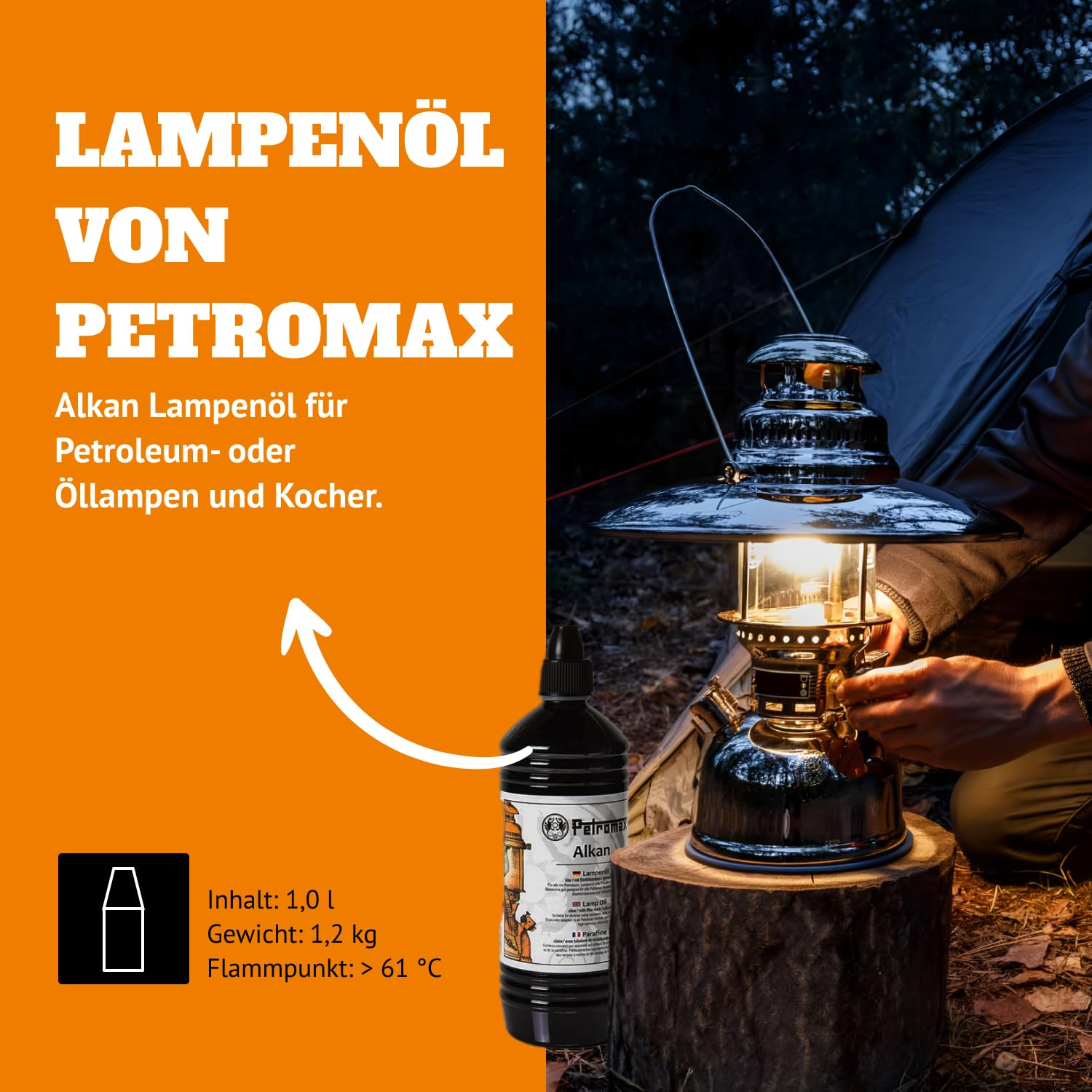PETROMAX LAMPARAS L TRANSPARENTE 1000ML | Inodoro, sin hollín y sin humo. Apto para todas las lámparas de queroseno. Con seguro para niños y práctico tapón de llenado.