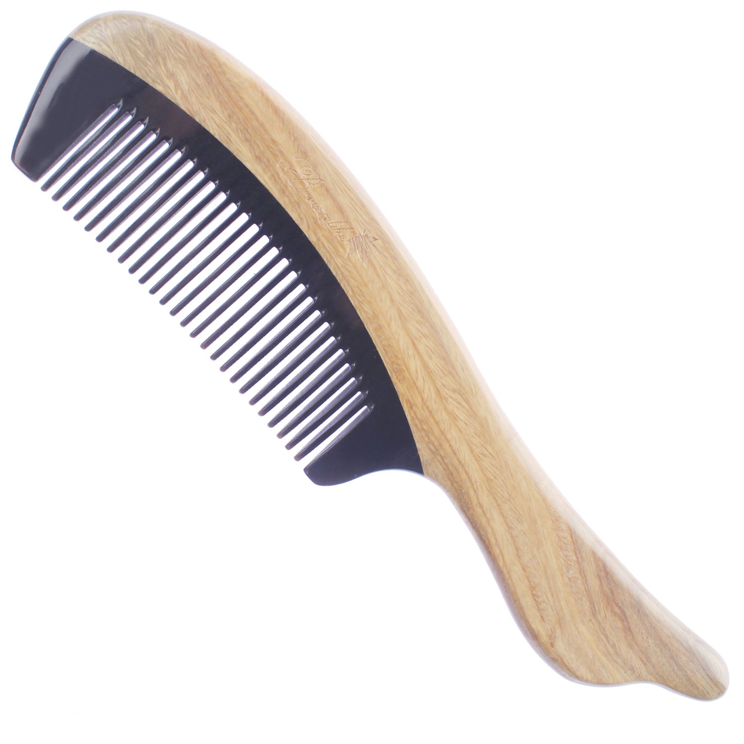 BreezelikeNo Static Black Buffalo Horn Comb with Fishtail Sandalwood Handle