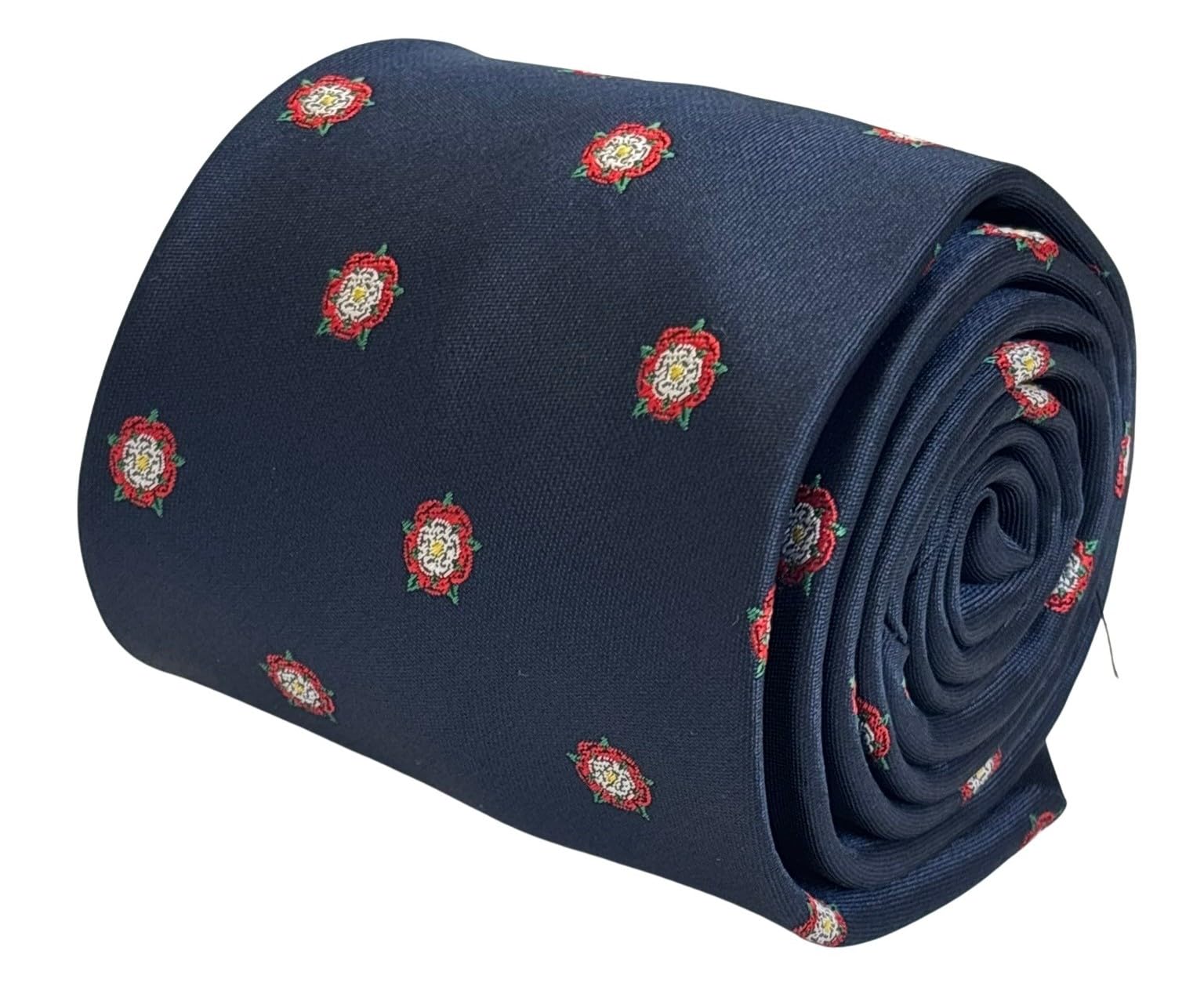 Frederick Thomas Navy Dark Blue With Light Blue And White Stripes Navy Dark Blue Necktie, Tudor War Of Roses Design, Classic 8Cm Width, Woven Microfibre, 145Cm Length, Formal Style, Made In Uk