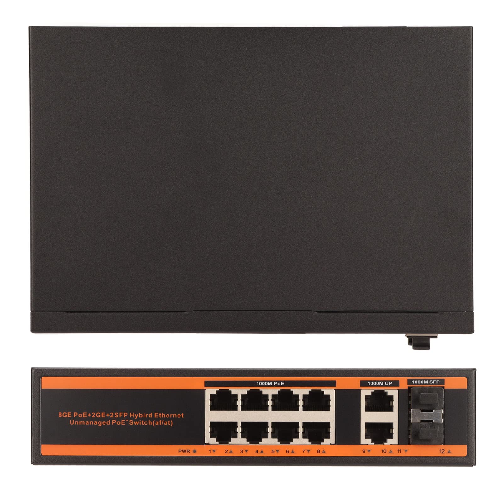 Yunseity Commutateur PoE 10 Ports, 8 Ports Gigabit PoE+, 1 Port Gigabit Uplink et 1 Port SFP, 150 W IEEE802.3af/at, Silencieux sans Ventilateur, commutateur réseau en métal, Non géré, Plug and Play