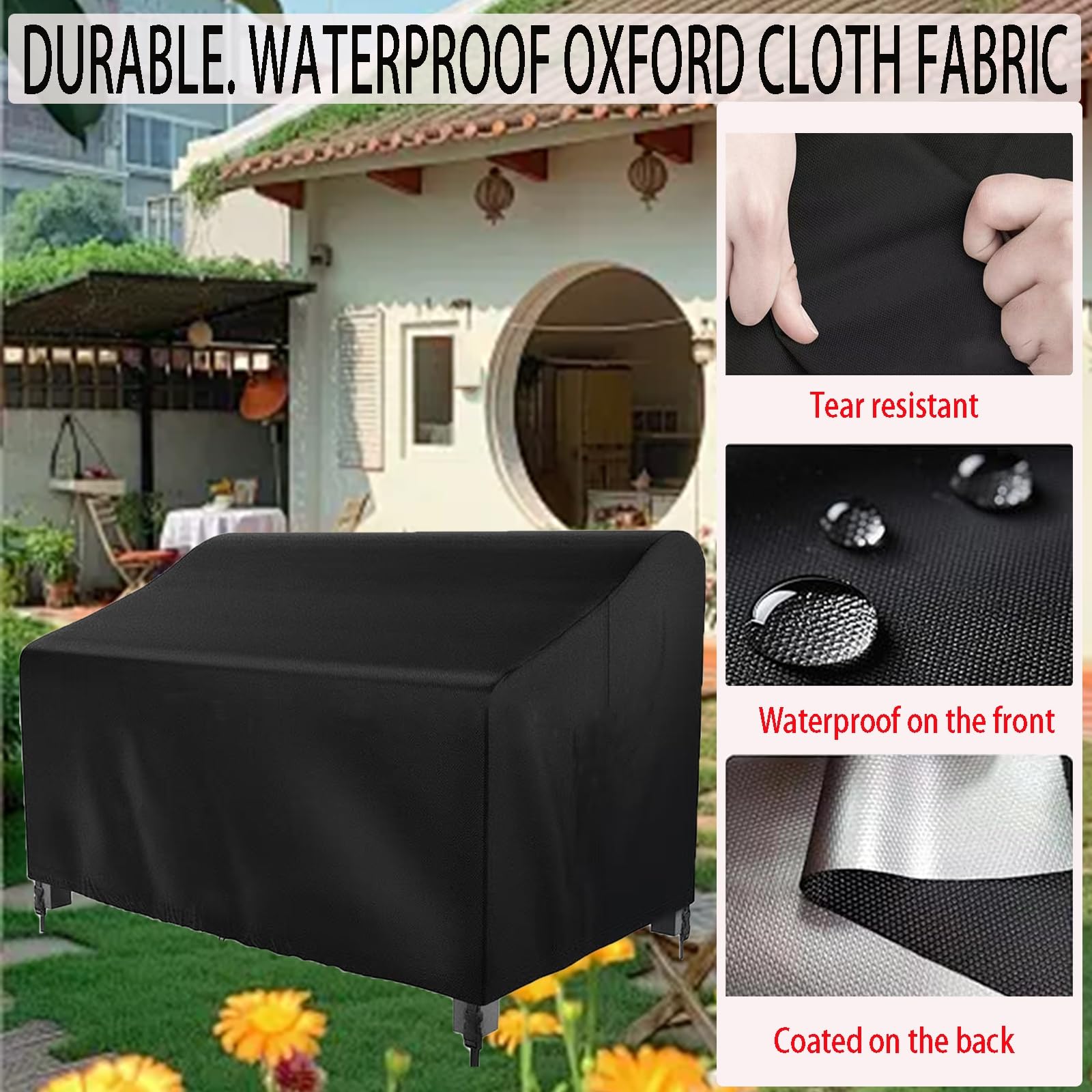 Outdoor Gartenbank und Aufbewahrungsbox Abdeckung Wasserdicht 420D UV-beständig Winddicht Langlebig Wetterfest Möbelschutz 190 x 66 x 89 cm