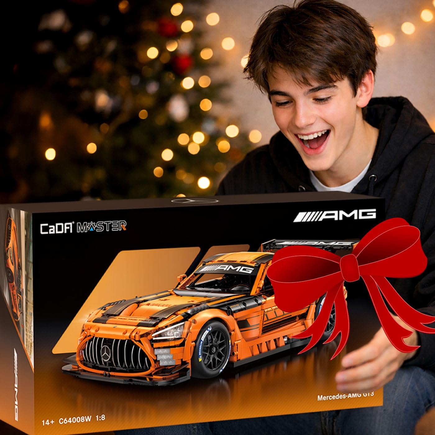 JAMARA 402899 CADA Mercedes-AMG GT3 1:8 arancione 2,4 GHz mattoncini RC mattoncini a incastro auto da corsa modello kit di costruzione telecomandato tecnica idea regalo