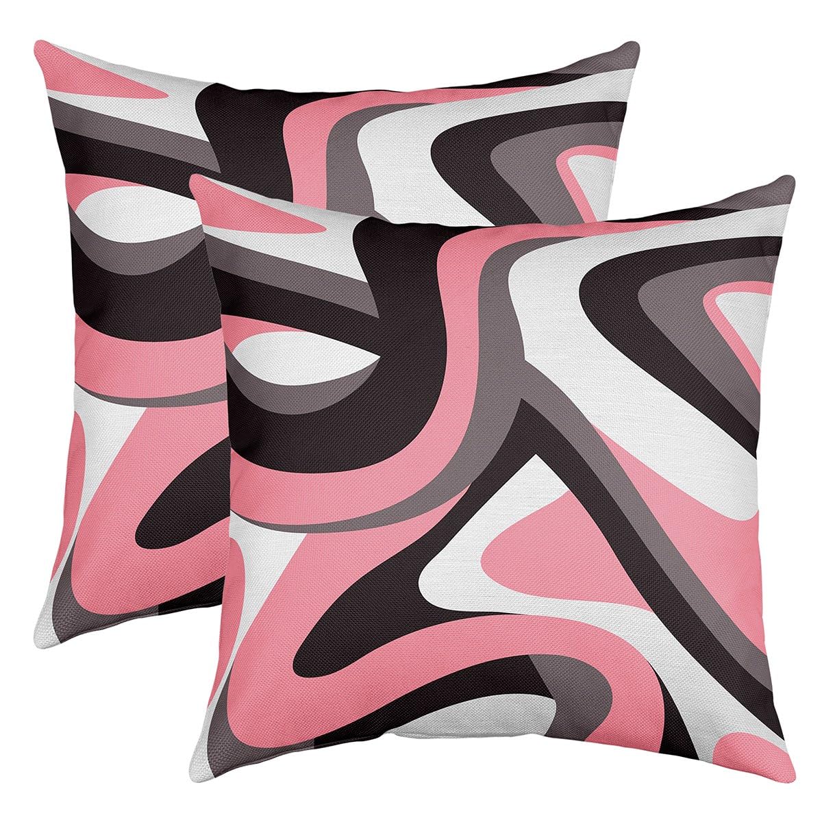 Pink White Black Geometric Throw Pillow Covers Set of 2 Decor Pillowcase for Sofa Bed Chair Car Modern Abstract Cushion Case Stripe Line Outdoor Pillows Covers Room Decor 24x24 Inch