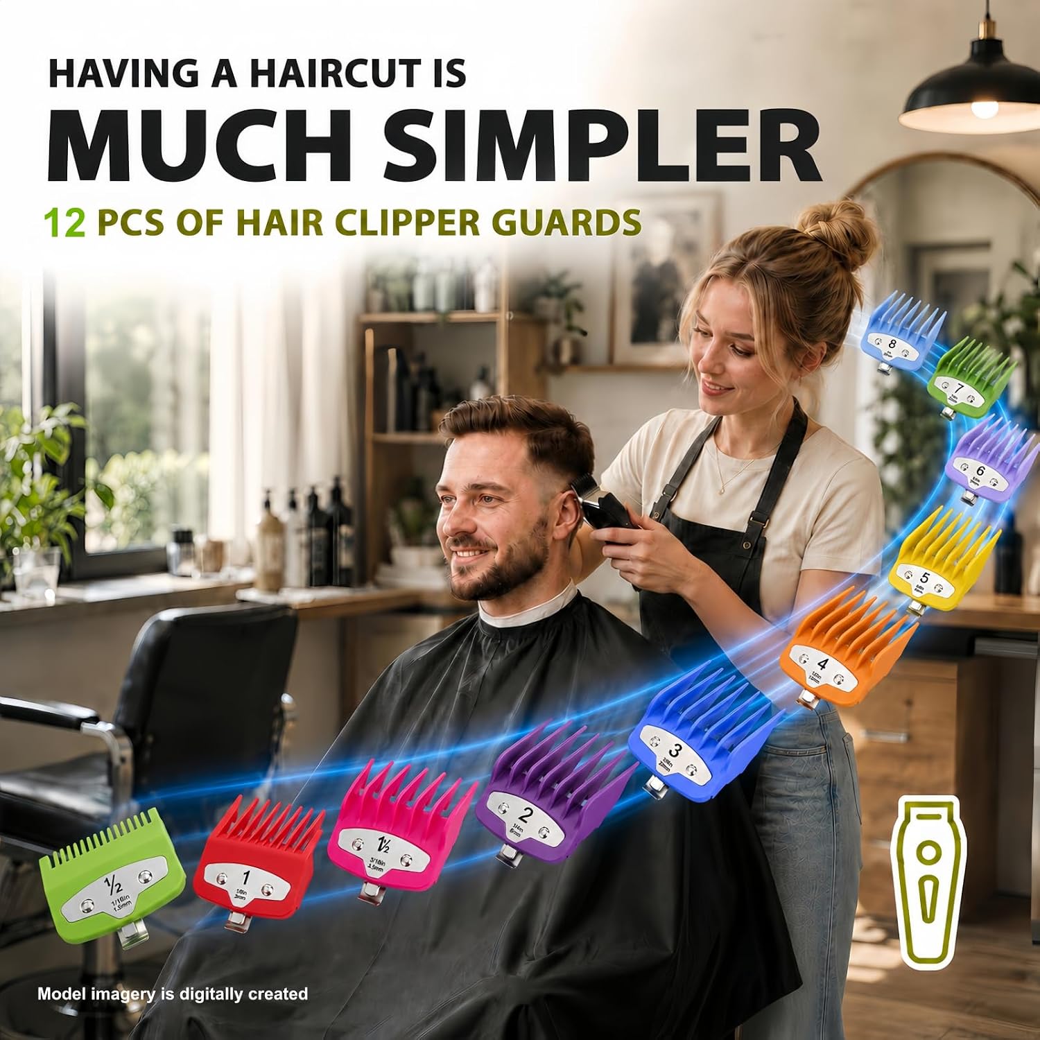 12 Pack Professional Hair Clipper Guards Cutting Guides, Coded Cutting Guides 1/16” to 1in” Compatible with Wahl all Clippers (Colorful)