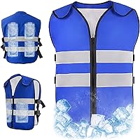 VVHOOY Reflective Cooling Vest for Men & Women - 20 Reusable Ice Packs, Adjustable Ice Jacket for Hot Weather Work, Fishing, Cycling, Running