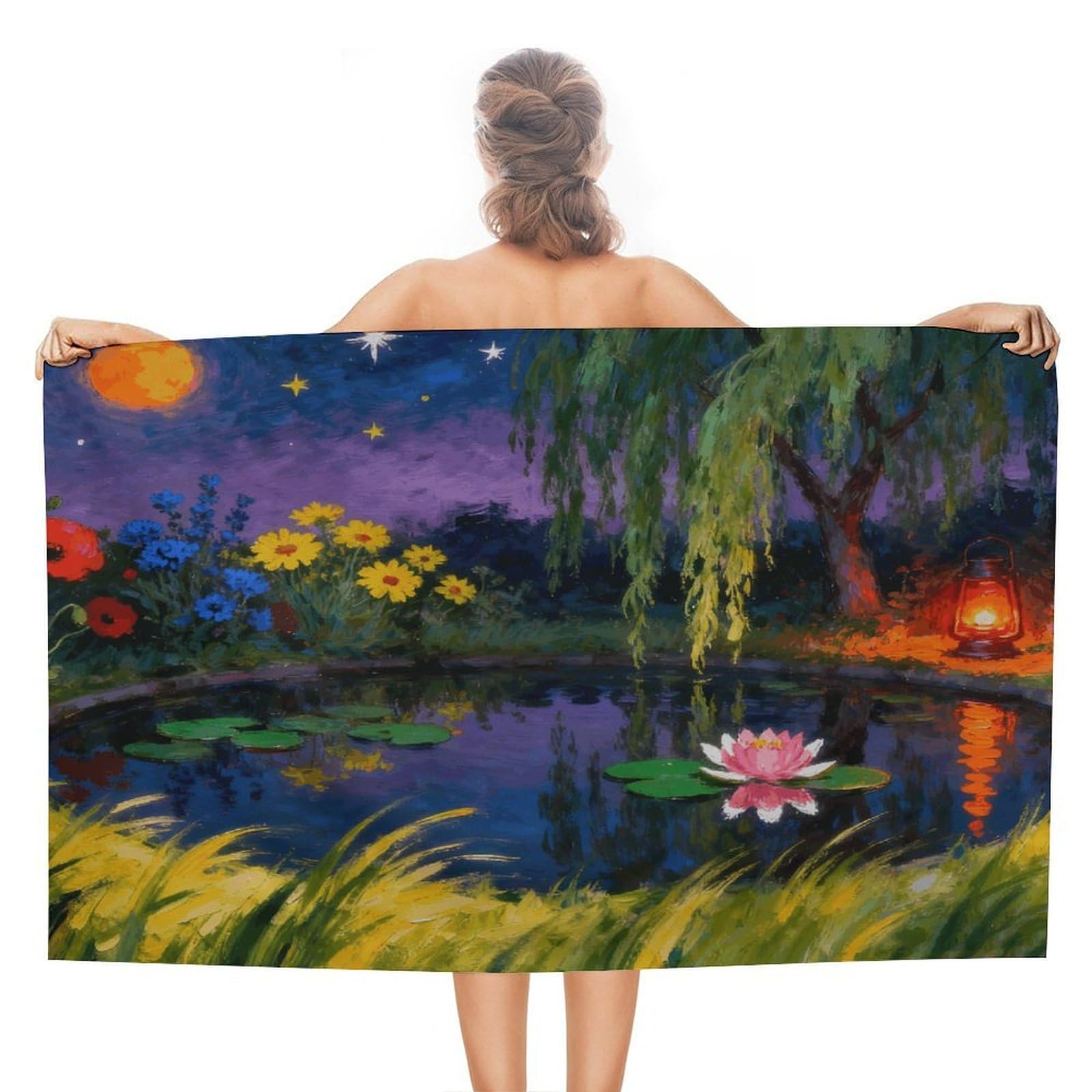 VstaDank Moonlit Pond Bath Towel Stylish Double-Faced Pile Travel Towel Soft Absorbent Beach Towel for Pool Swim Sports Camping Adults Gift 51X31 Inch