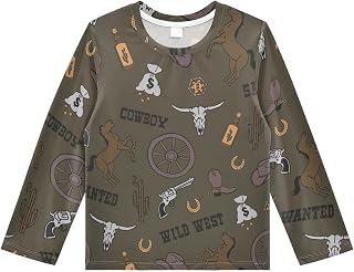 Western Cartoon Boys Rash Guard Toddler Swim Sun Shirts Long Sleeve UPF 50+ Swimwear for Boys Girls 3-12T