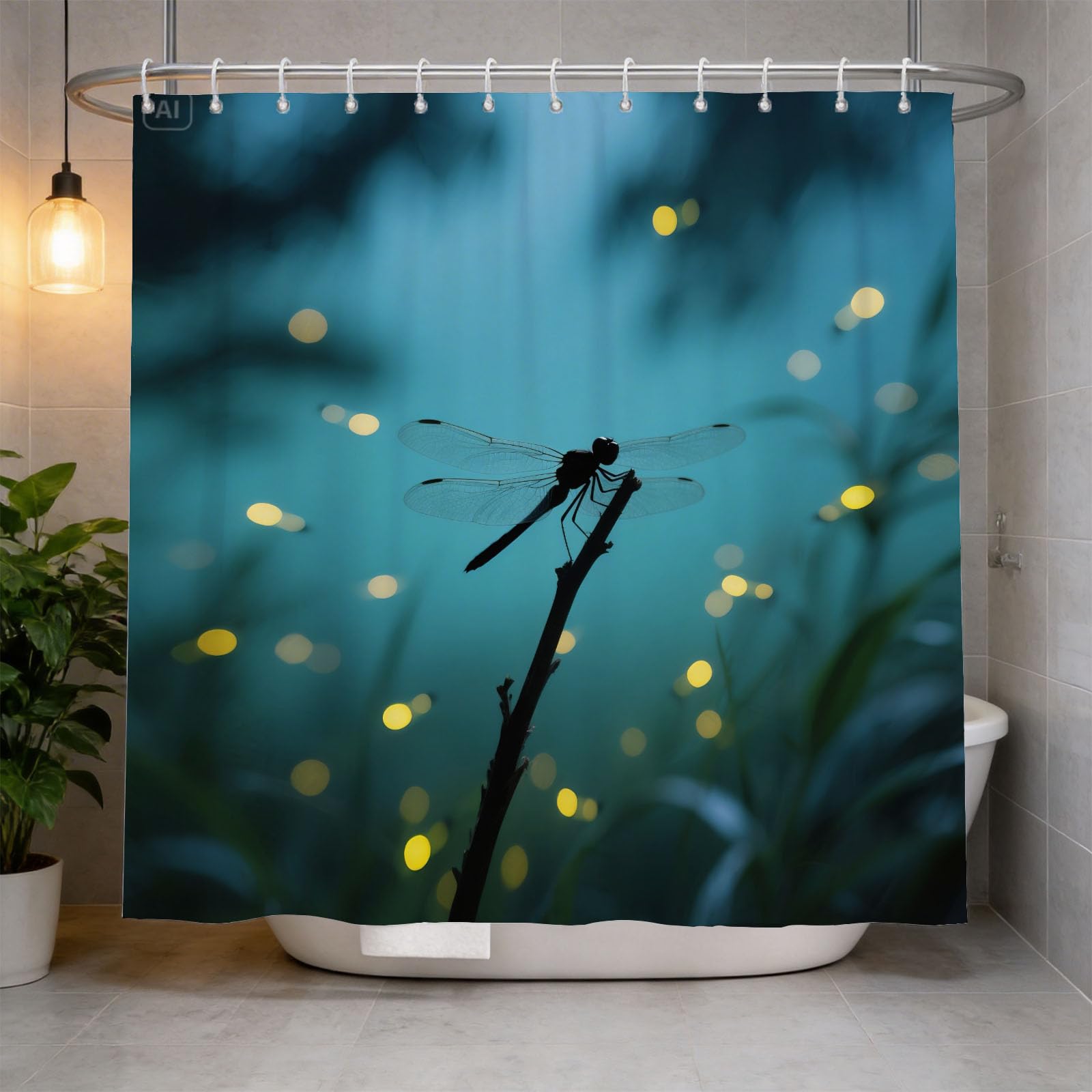 Hongduo White 3D Dragonfly Shower Curtain For Stalls Bathtubs Natural Atmosphere Bathroom Decor Shower Curtain Set Polyester Fabric Waterproof 180X180cm/71X71 Inch With Hooks