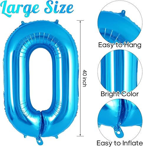 Miniatura 3 de Globo de número 0 azul de 40 pulgadas, globos grandes de papel de aluminio de helio, globos gigantes de Mylar número 0 para suministros de