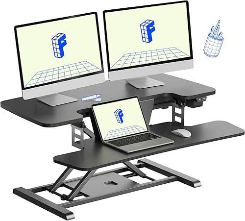 FLEXISPOT 35 inch Electric Standing Desk Converter, Motorized Stand up