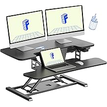 FLEXISPOT 35 inch Electric Standing Desk Converter, Motorized Stand up Desk Riser, Monitor and Laptop Workstation with Wide Keyboard Tray, Black