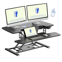 FLEXISPOT 35 inch Electric Standing Desk Converter Motorized Stand up Desk Riser Monitor and Laptop Workstation with Wide