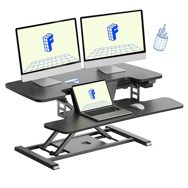 FLEXISPOT 35 inch Electric Standing Desk Converter Motorized Stand up Desk Riser Monitor and Laptop Workstation with Wide