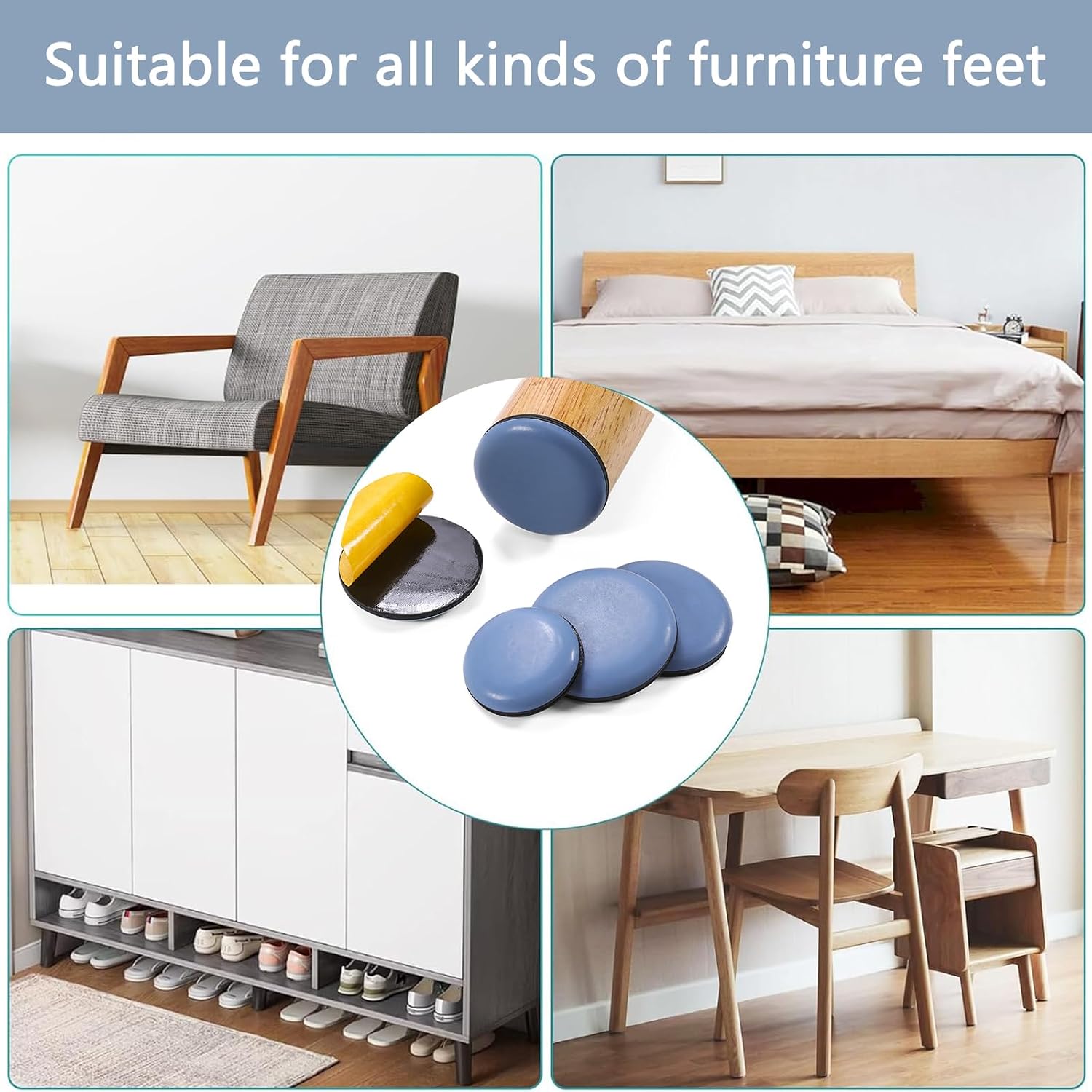 12 x Round Furniture Sliders Self Adhesive (25 mm x 4 Pieces + 20 mm x 8 Units) Ideal for Tables and Balcony Chairs, Easily Glides on Smooth Floors and Carpets