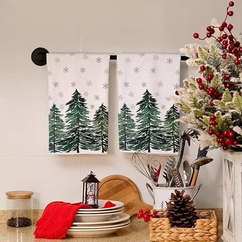 Miniatura 2 de ARKENY AD140 - Juego de 2 paños de cocina de Navidad, diseño de copos de nieve, color verde, 18 x 26 pulgadas, diseño de Nobel de granja, decoración