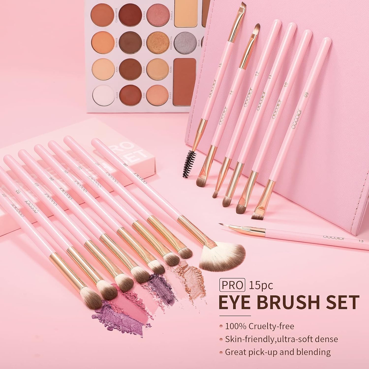 Docolor 15Piece Eye Makeup Brushes Set + 34 Colors Tropical Eeyshadow Palette Pigmented Matte Shimmer Metallic Blendable Soft Cream Powder Makeup Eye Shadow Palettes for Christmas Gift