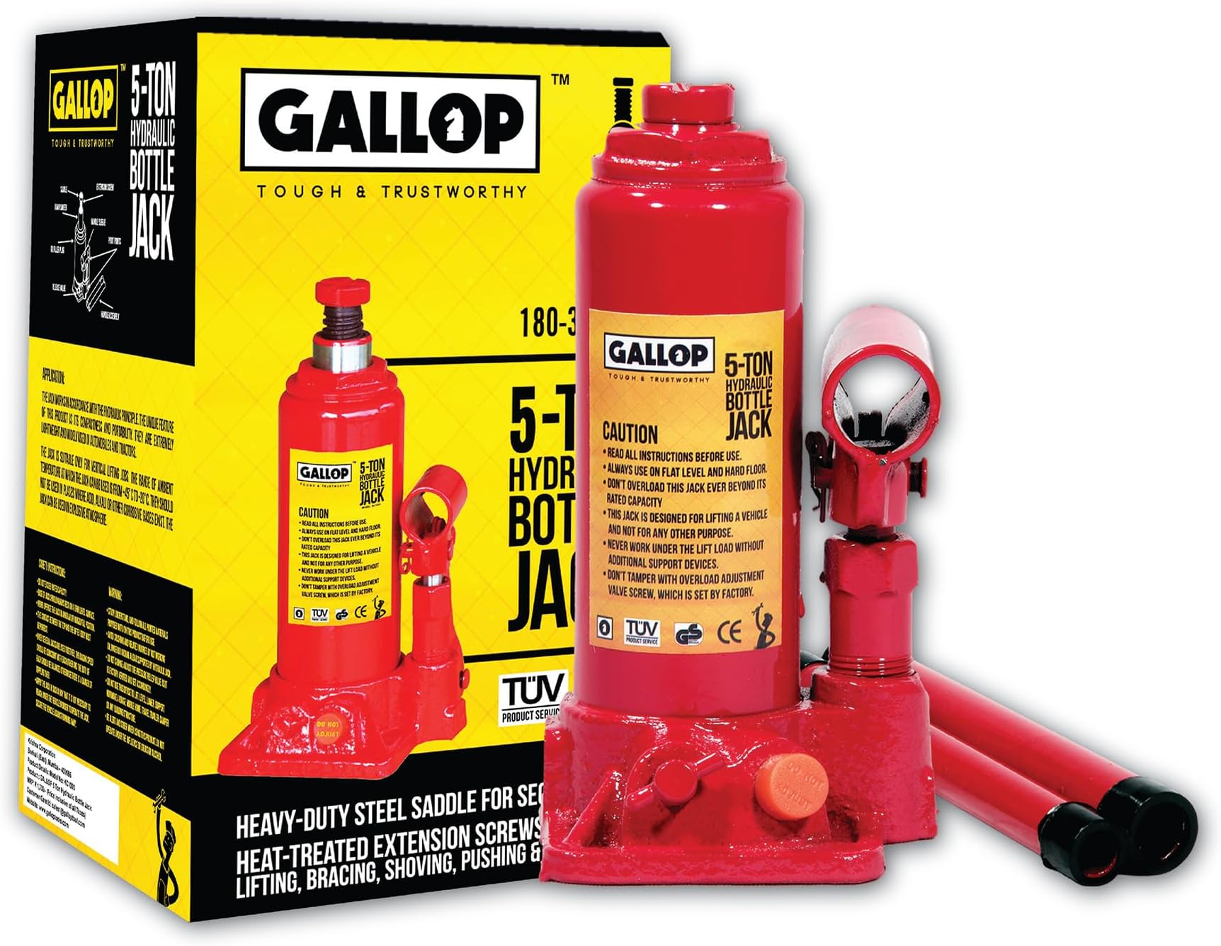 Gallop Hydraulic Bottle Jack with 5-Ton Lifting Capacity | Compact Design, Safety Valve, Stable Base, Durable Build, and Easy Operation, Suitable for Mini Suv's & Tata Ace