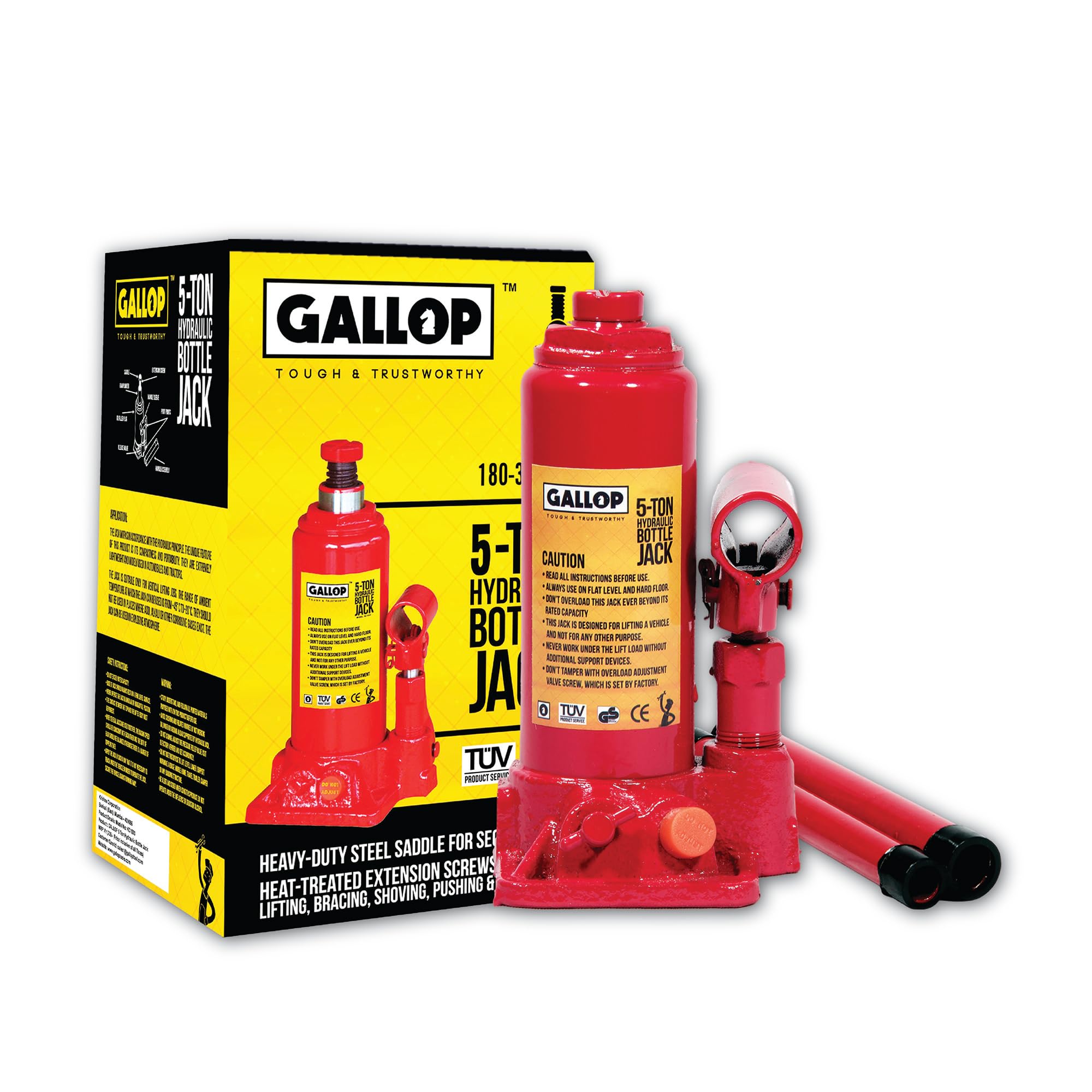 Gallop Hydraulic Bottle Jack with 5-Ton Lifting Capacity | Compact Design, Safety Valve, Stable Base, Durable Build, and Easy Operation, Suitable for Mini Suv's & Tata Ace