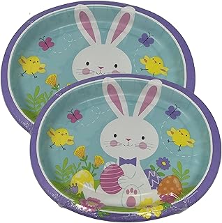 KRE Easter Bunny Oval Paper Plates 10x12 Inches Disposable Platter Party Good Set Serving Dish Tray for Spring Holiday Dinner Wedding Event Tableware Picnic Supplies Decors Pack of 3 with Bonus Nasdfe