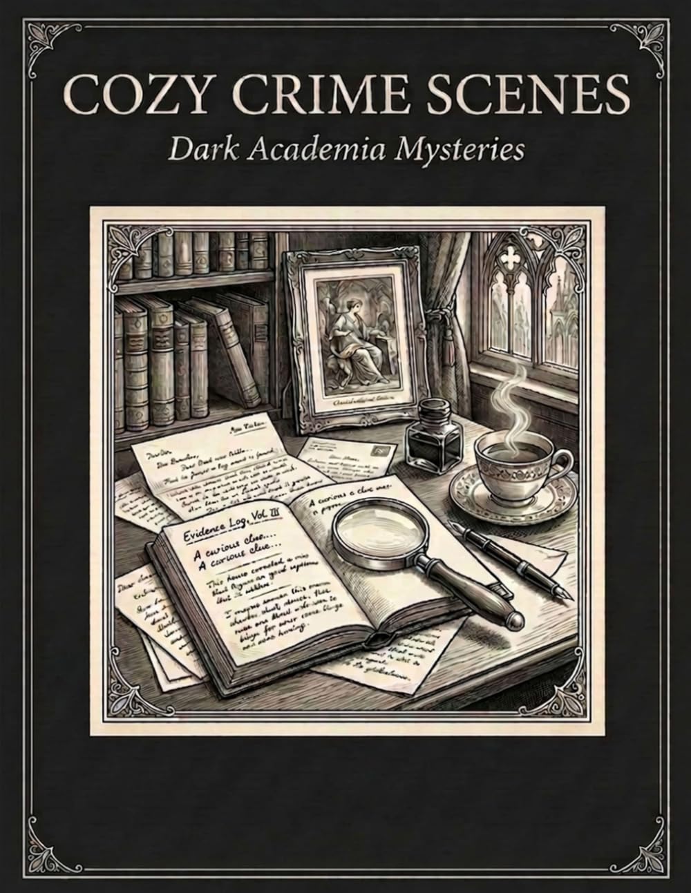 Cozy Crime Scenes: A Monochrome Coloring Book for Relaxation: Cozy Detective Spaces, Mystery Clues, and Dark Academia Interiors for Stress Relief