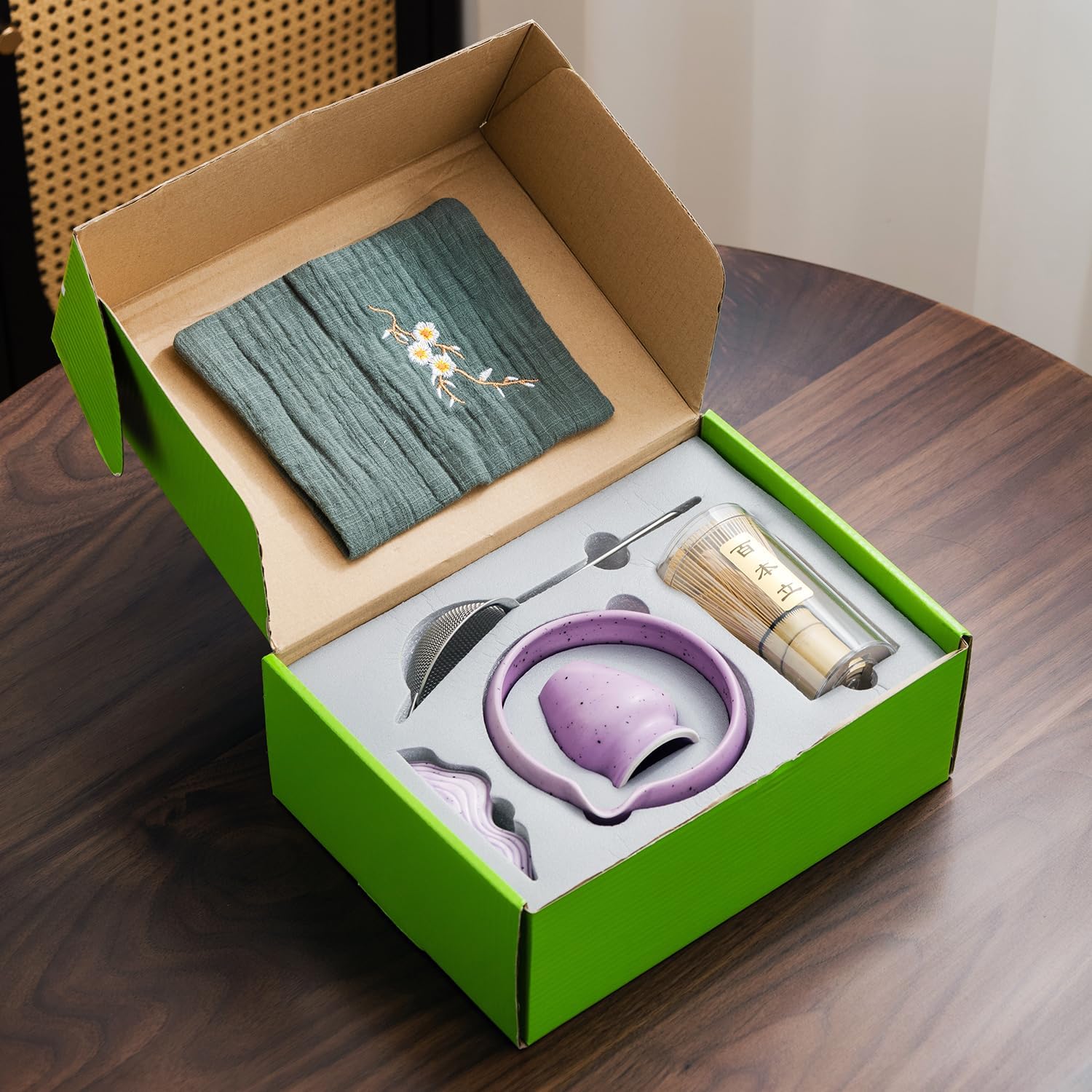 7Pcs Japanese Matcha Tea Set, Matcha Kit with Matcha Bowl (with Pouring Spout), Matcha Whisk, Whisk Holder, Strainer - Elegant Matcha Set for Gifting and Personal Use, Gift Box Packaging (Purple;) image 3