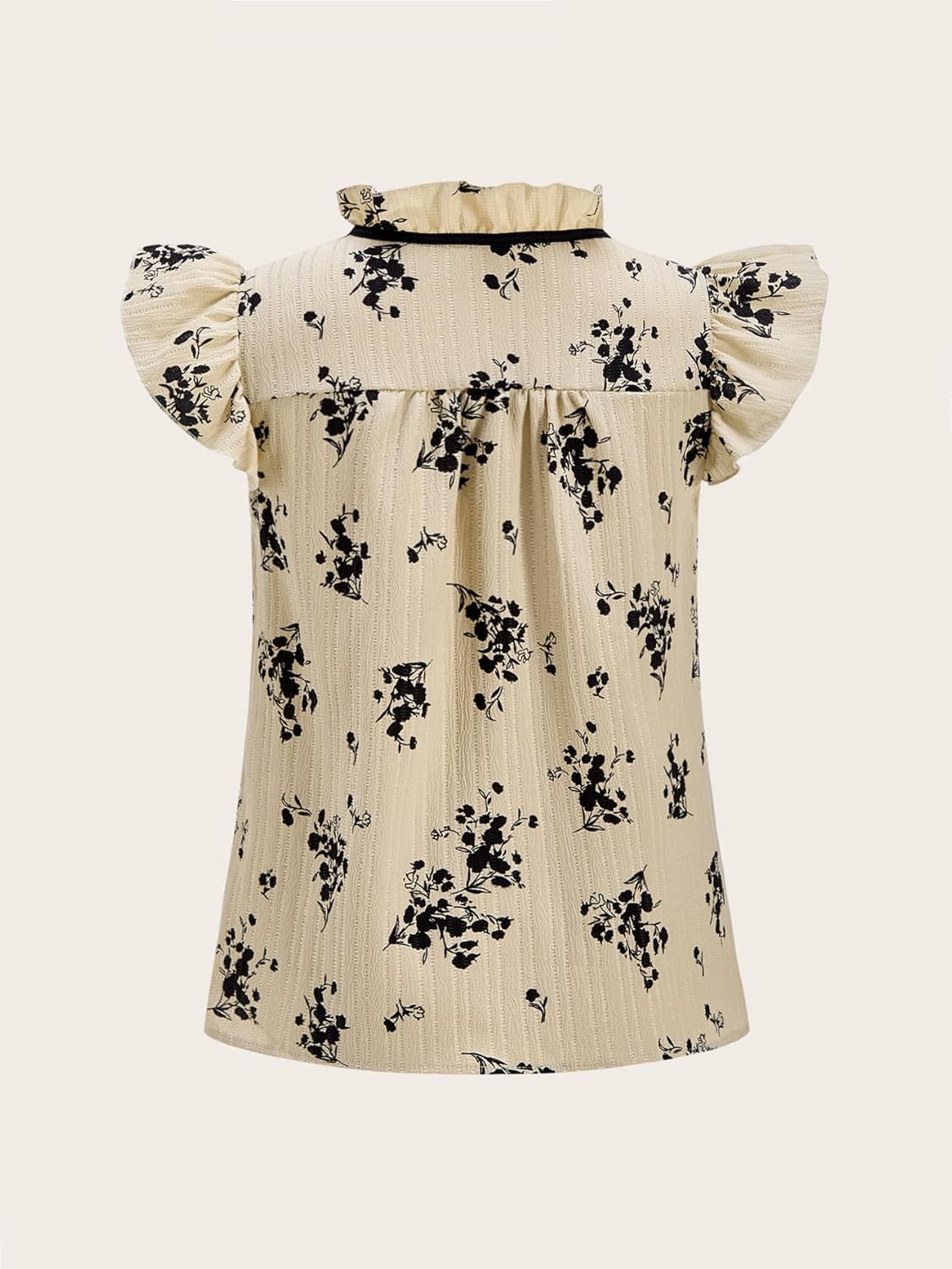 Women's Boho Floral Ruffle Sleeve Tops Summer Button Down Tie Neck Cute Vacation Blouses - Image 2
