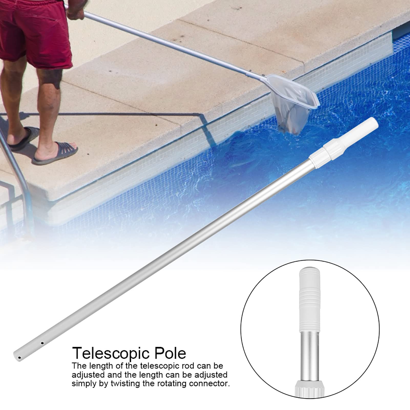 Asta Telescopica per Piscina in Lega di Alluminio, Lunghezza Regolabile da 44,6 a 78,7 Pollici, Impugnatura Ergonomica, Perfetta per gli Strumenti di Pulizia della Piscina