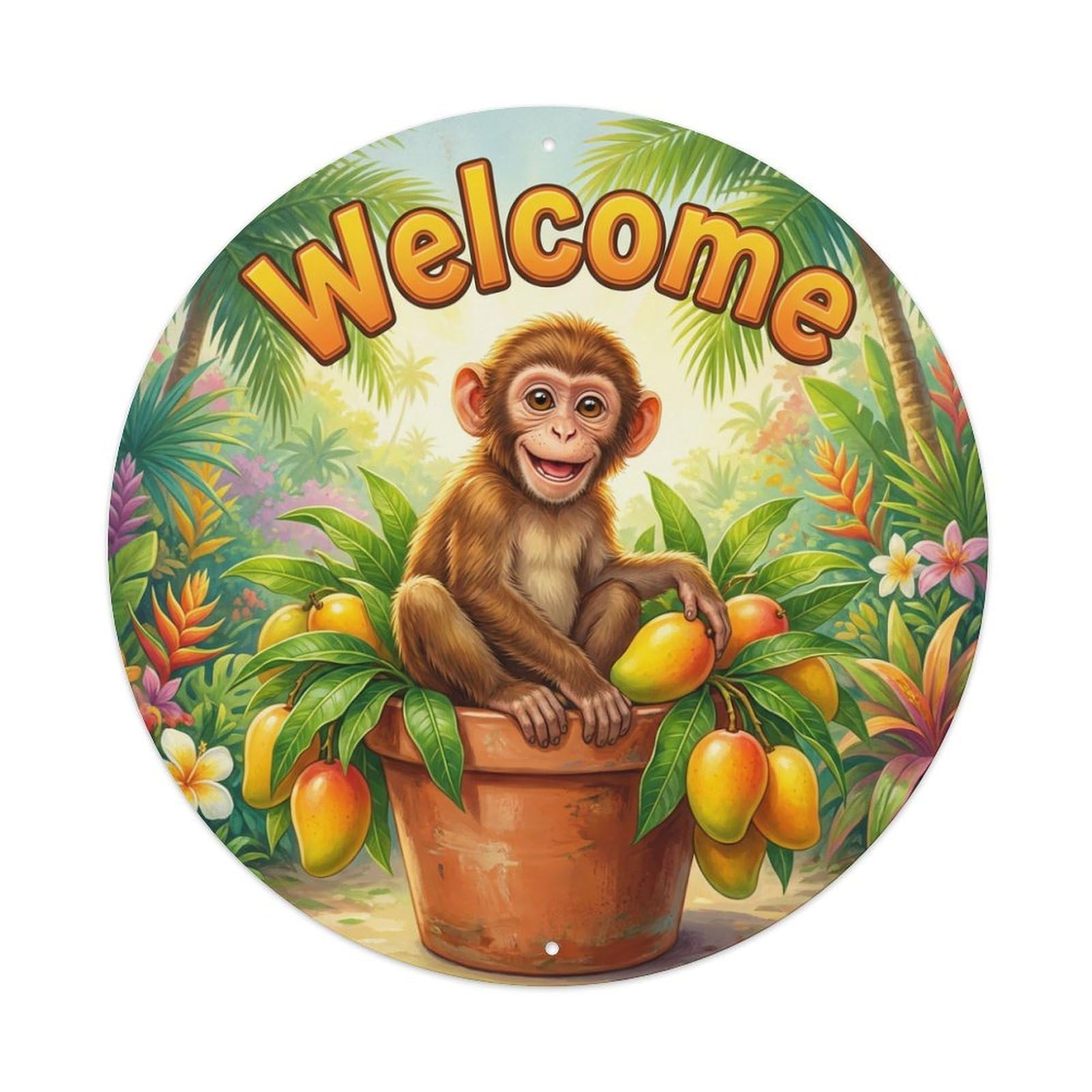 Welcome Monkey Mango Tree Metal Tin Sign