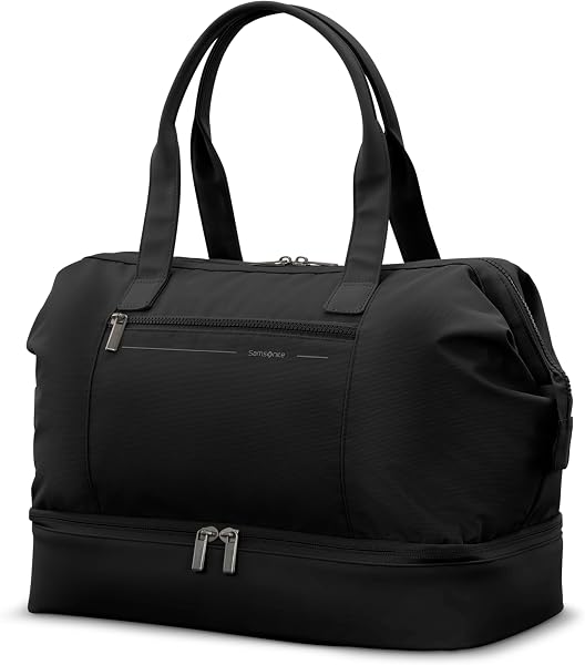 Samsonite Better Than Basics Weekender Duffle – Drop Bottom Travel Bag with 14” Laptop Compartment, SmartSleeve™ Trolley Strap, Adjustable Shoulder Strap, Durable RPET Lining, Black
