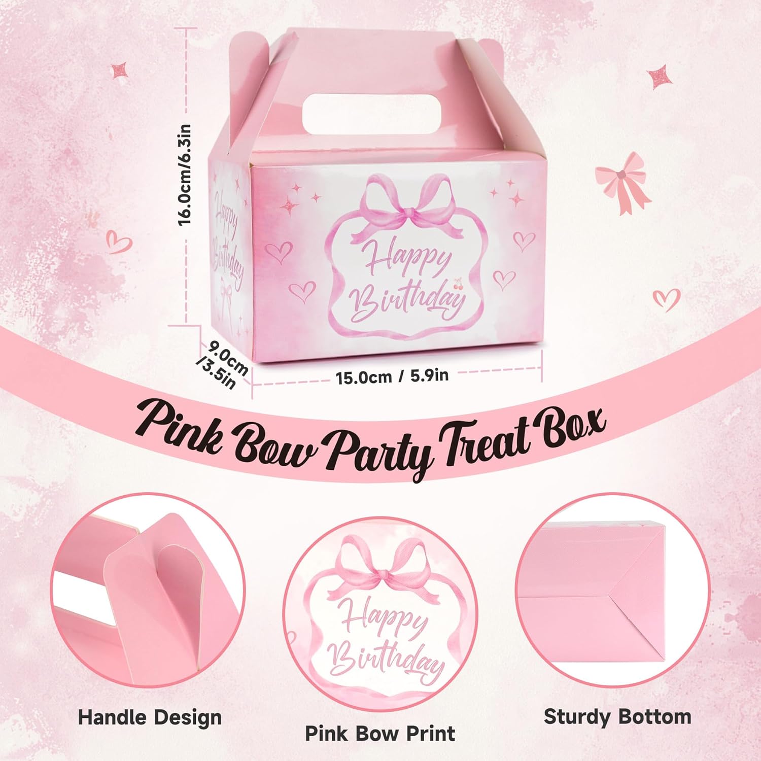 Pink Bow Birthday Decorations, 12 Pcs Bow Party Decorations Treat Boxes, Coquette Birthday Decorations, Bow Decorations for Party, Pink Gift Box Goodie Bags for Candy Cake Dessert Cookies - Image 7