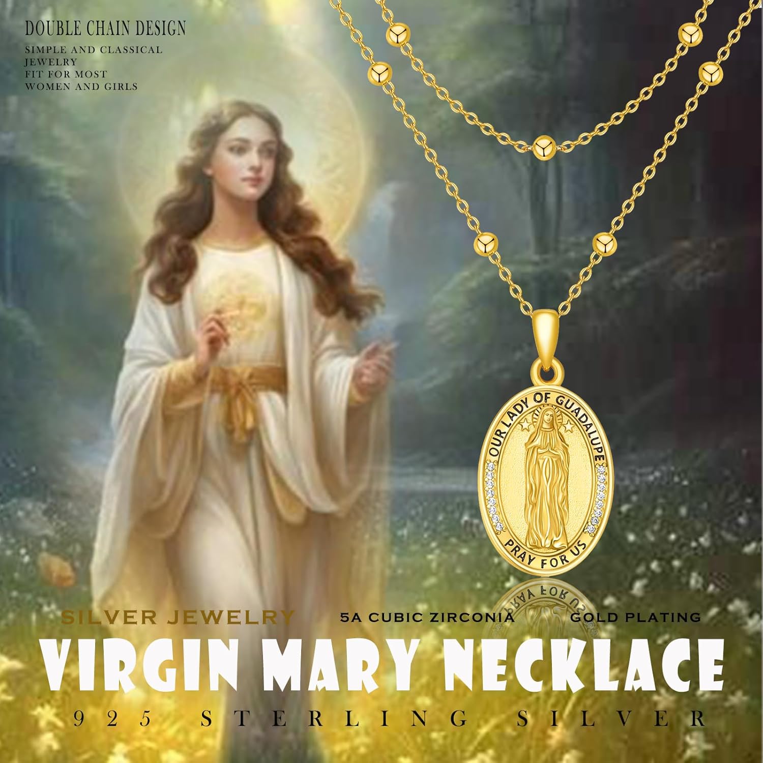 Triple Moon Goddess/Virgin Mary Necklace 925 Sterling Silver Greek Goddess Hekate Pendant Necklaces Protection Amulet Moon Sun Pentagram Jewelry for Women - Image 7