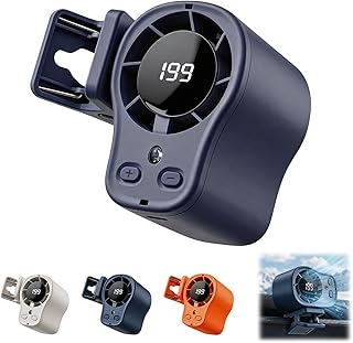 Car Clip on Air Conditioner Fan with LED Display, 360° Rotation, 199 Speeds, Cooling Technology, USB Rechargeable Personal Fan, Hands-Free Clip on Fan for Cars, Work, Camping (Dark Gray)