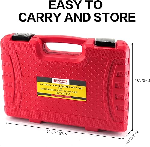 Miniatura 7 de Juego de llaves de impacto profundo de 34 pulgadas, 6 puntos, SAE (1 a 1-12 pulgadas), 8 piezas, Cr-Mo. Juego de llaves de impacto resistente.