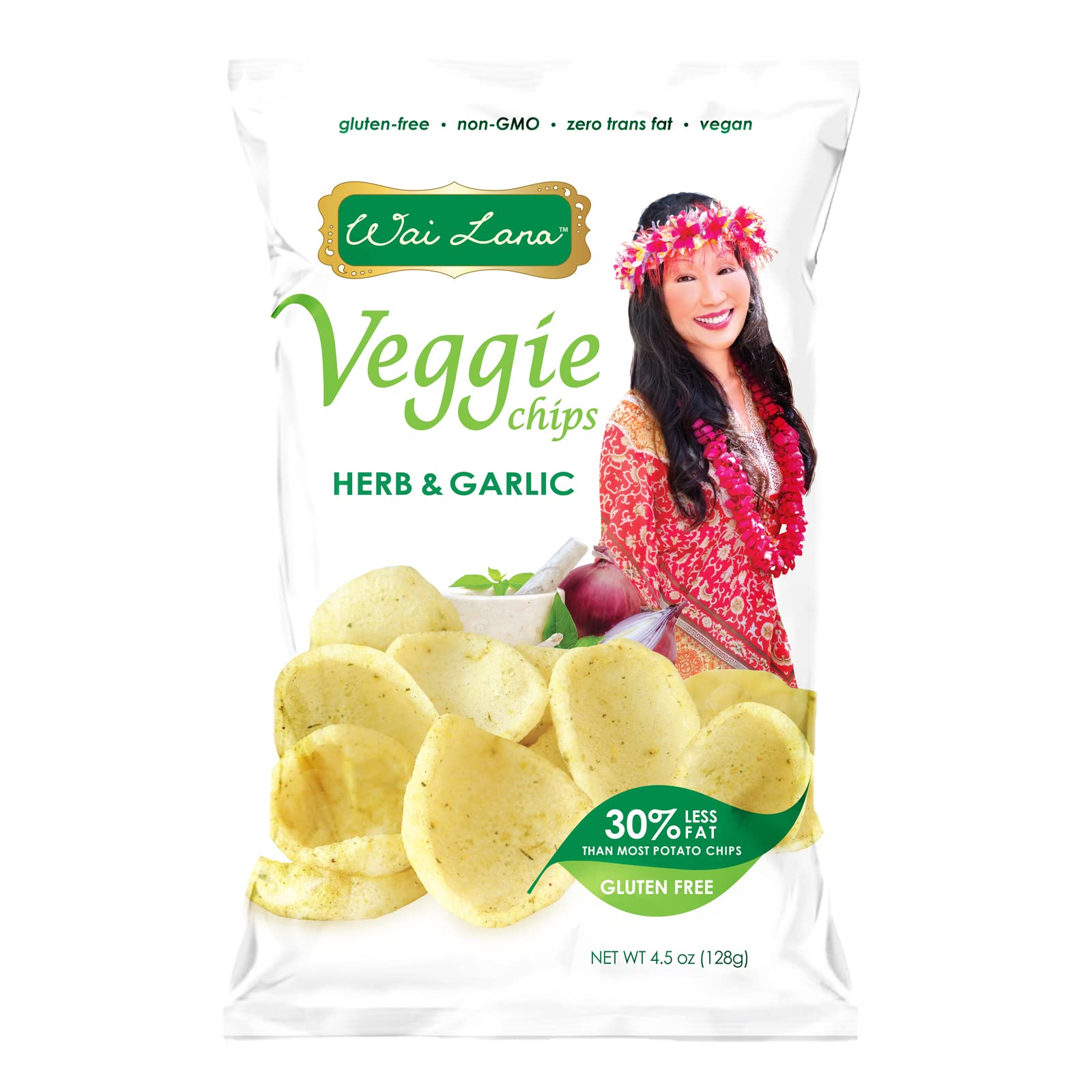 Veggie Chips Herb & Garlic (5 Pack of 4.5 Ounce Individual Bags) - Gluten Free, Non-GMO, Vegan, Zero Trans Fats