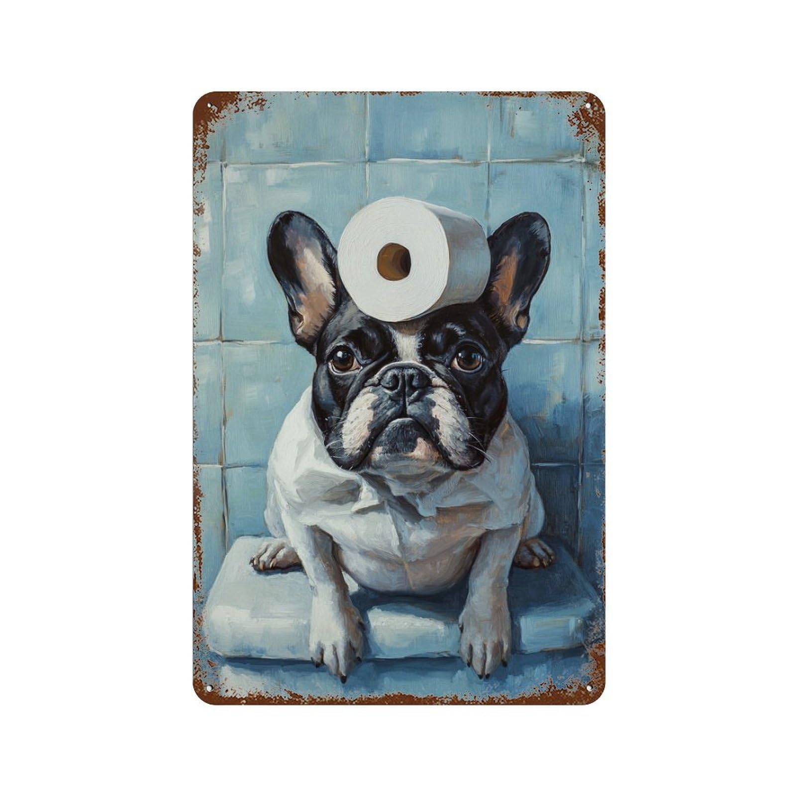 French Bulldog with Toilet Paper-3 Vintage Metal Tin Sign 11.8"x7.9", Decorative Metal Wall Art for Garage, Pub Or Kitchen