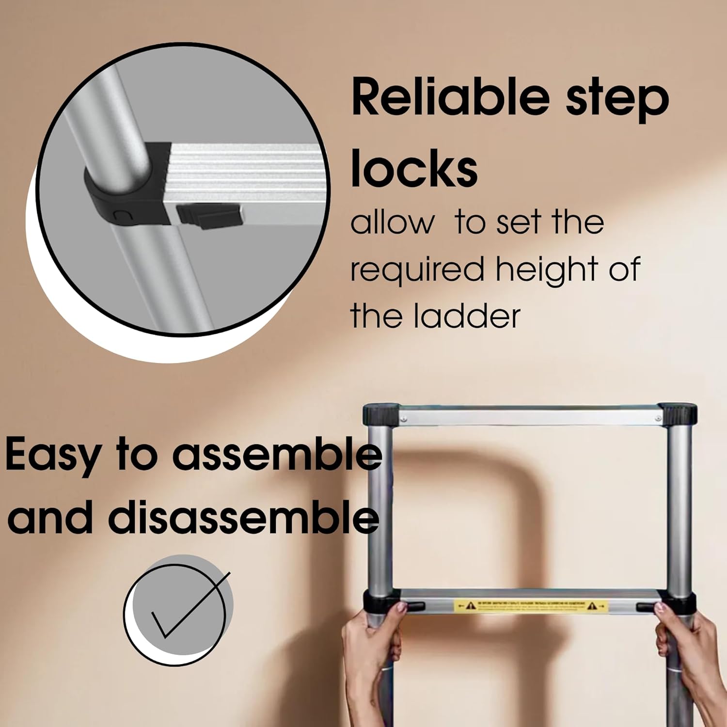 Collapsible Extension Ladder 9 ft – Compact, Lightweight & Durable for Home & Work - Portable Climbing Ladders 2.7 m - up to 15 lbs - Telescoping Multi-Purpose 8 Step Ladders - Foldable & Certified