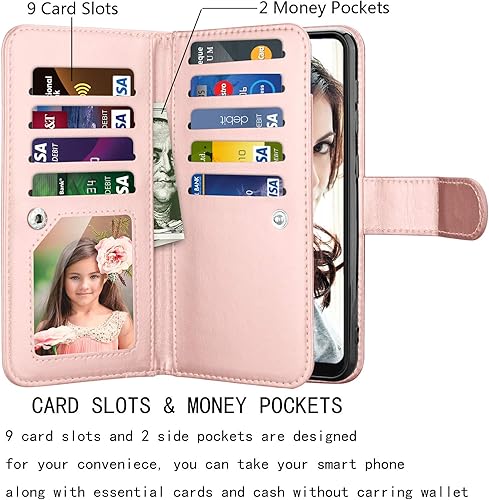 Miniatura 9 de NJJEX Funda tipo cartera para Samsung Galaxy A20, para Galaxy A30, 9 ranuras para tarjetas funda de piel sintética para tarjetas de crédito de